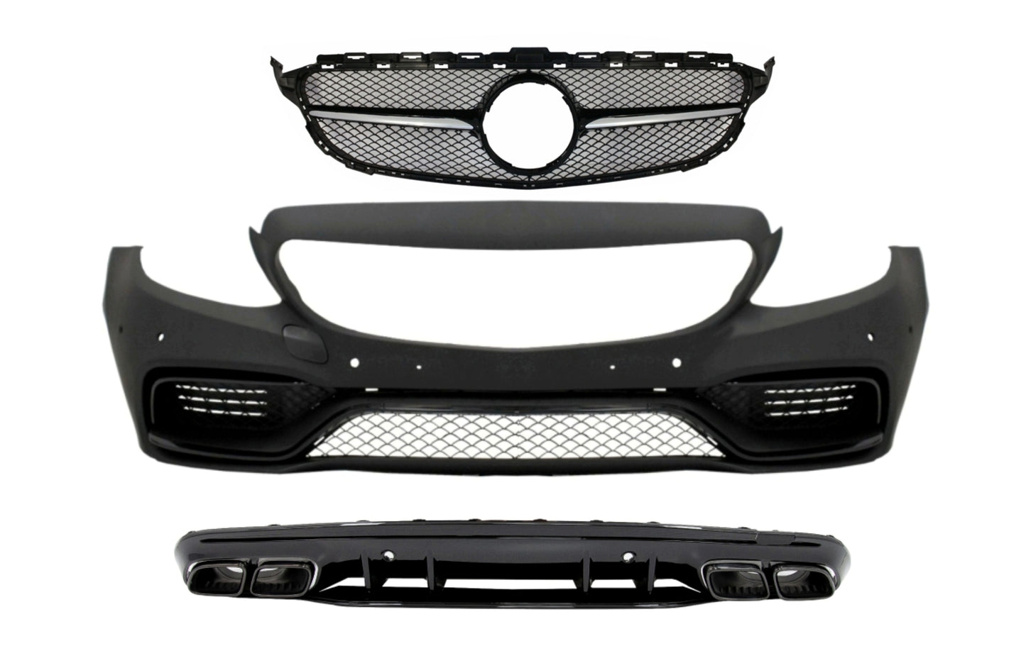 Frontstoßstange & Gitter und Diffusor für MERCEDES C W205 S205 14-18 C63 Look CarPartsTuning