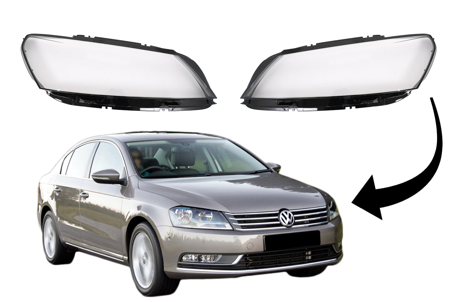 Scheinwerfergläser für VW PASSAT B7 Limousine 10-14 Klarglasoptik CarPartsTuning