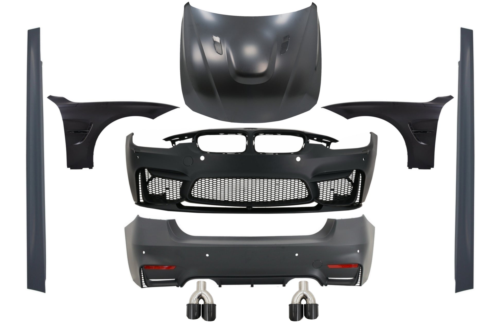 Bodykit für BMW F30 2011-2019 EVO II M3 Look Kotflügel Schwarz Motorhaube Tipps CarPartsTuning