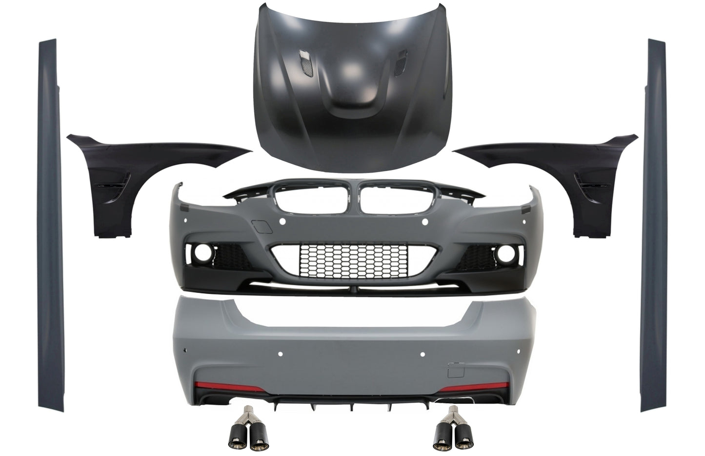 Kit für BMW 3 F30 11-19 M Look Tipps Kohlenstoff Kotflügel Schwarz Motorhaube CarPartsTuning