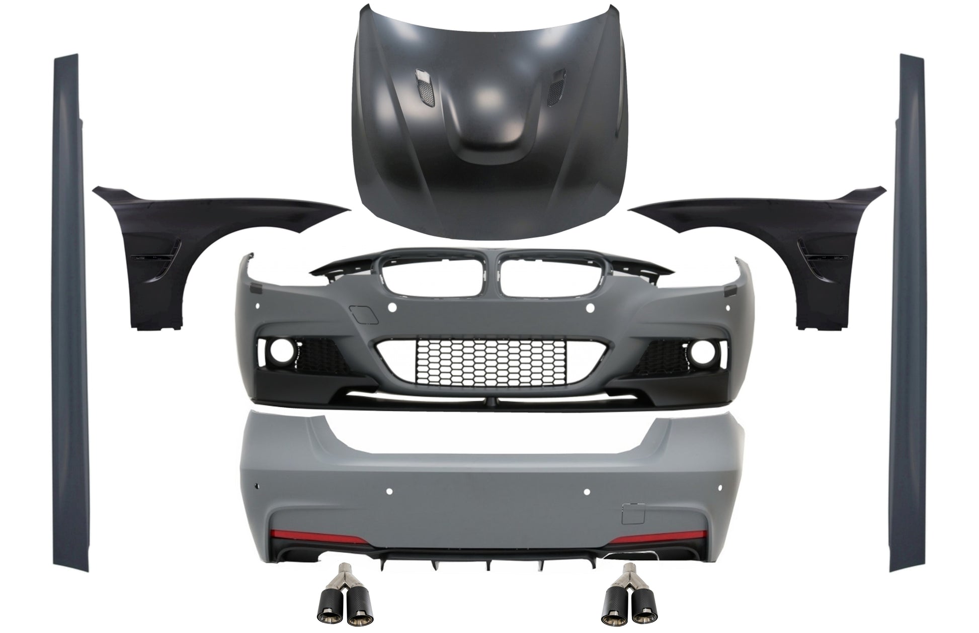 Kit für BMW 3 F30 11-19 M Look Tipps Kohlenstoff Kotflügel Schwarz Motorhaube CarPartsTuning