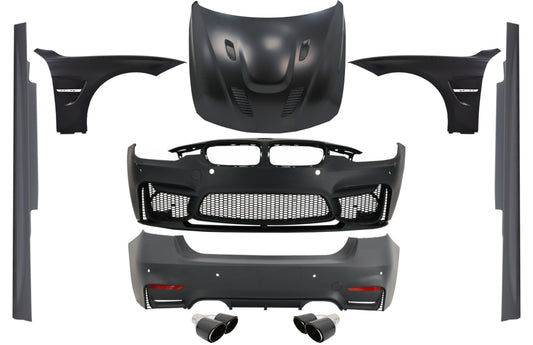 Kit für BMW F30 11-19 EVO M CS Look Kotflügel Chrom Motorhaube Tipps Kohlenstoff CarPartsTuning