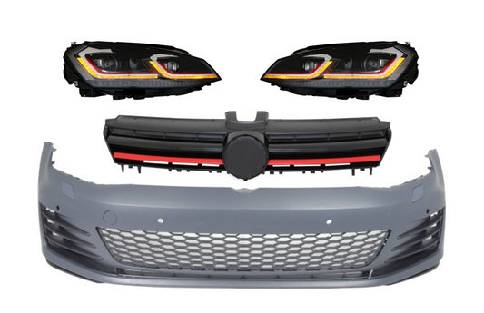 Frontstoßstange für VW Golf 7 5G 13-17 LED Scheinwerfer Dynamisch rot GTI Look CarPartsTuning