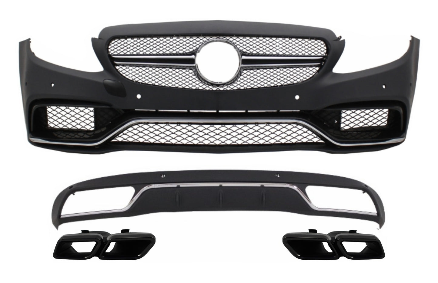 Frontstoßstange Diffusor Tipps Schwarz für Mercedes C W205 S205 14-18 C63 Look CarPartsTuning