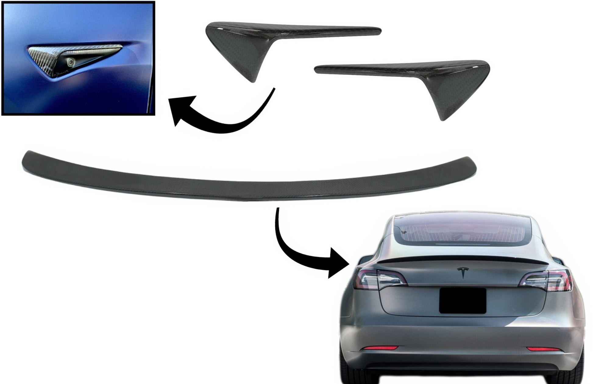 Kofferraumspoiler für Tesla Model 3 2017+ Blinker Abdeckungen AutoPilot 2 oder größer CarPartsTuning
