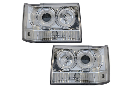 Scheinwerfer für Jeep Grand Cherokee I ZJ 93-98 Angel Eyes Chrome CarPartsTuning