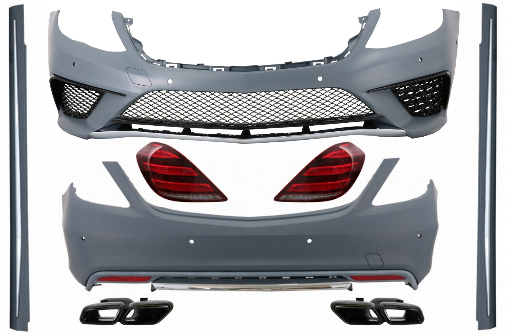 Bodykit Rückleuchten LED für Mercedes S W222 2013-06.2017 S63 Look Auspuff Schalldämpfer Tipps Schwarz Carpartstuning Austria