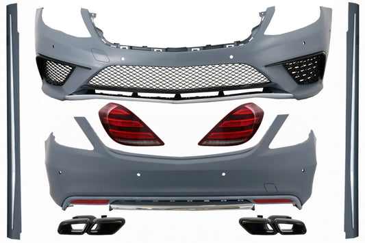 Bodykit Rückleuchten LED für Mercedes S W222 2013-06.2017 S63 Look Auspuff Schalldämpfer Tipps Schwarz Carpartstuning Austria