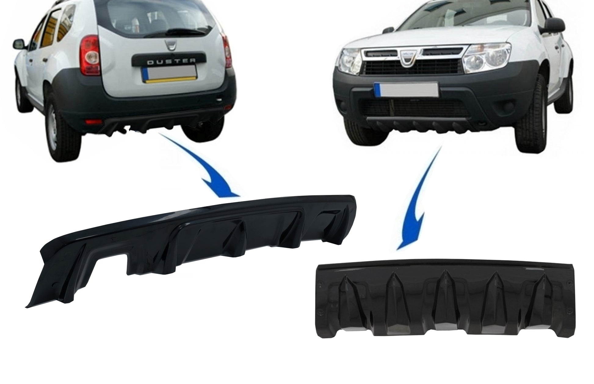 Unterfahrschutz für vordere und hintere Stoßstange passend für DACIA Duster 4x4 / 4x2 (2010-2017) Piano Black KITT
