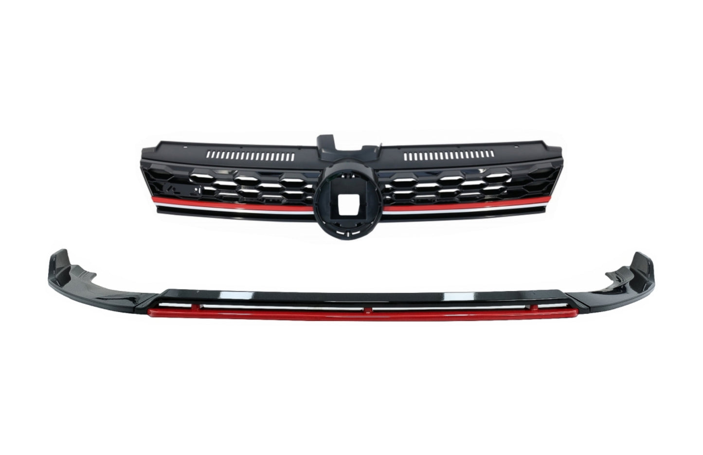 Vorderlippenspoiler & Gitter für VW Golf 7.5 Facelift 2017-2020 Glänzend schwarz & rot CarPartsTuning
