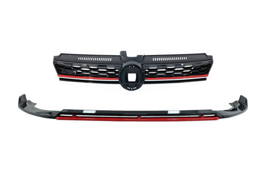 Vorderlippenspoiler & Gitter für VW Golf 7.5 Facelift 2017-2020 Glänzend schwarz & rot CarPartsTuning