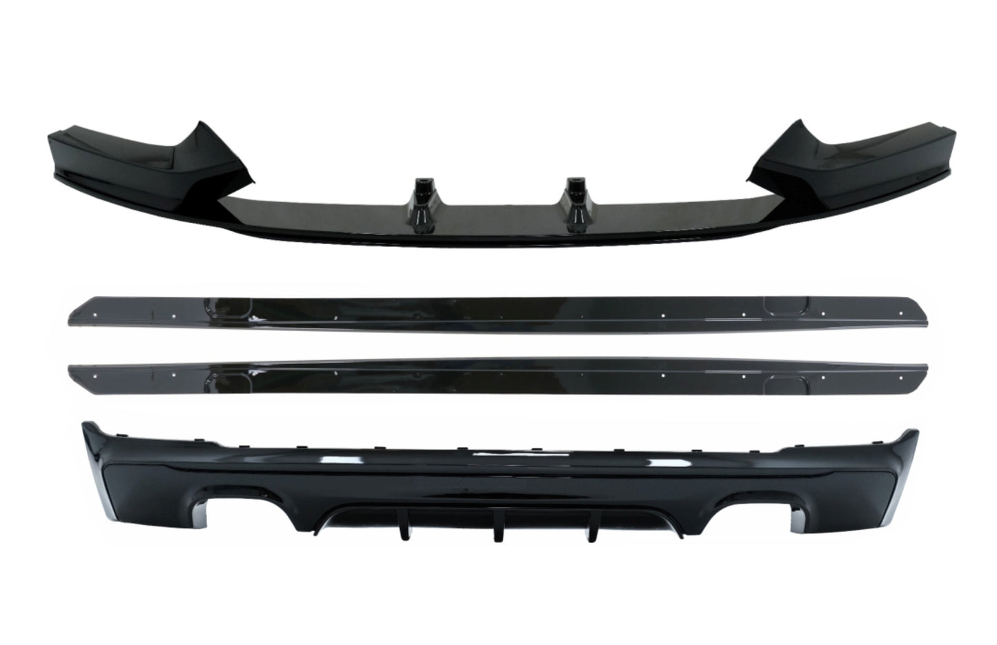 Heckdiffusor Doppelauslass Mit Frontspoilerlippe Und Seitenschwelleraufsätzen Passend Für BMW 2er F22 F23 (2013-) M Performance Design Piano Black KITT