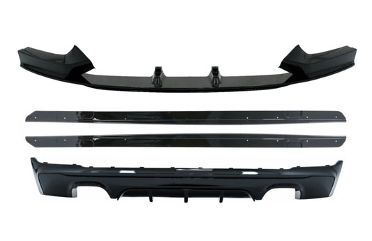 Heckdiffusor Doppelauslass Mit Frontspoilerlippe Und Seitenschwelleraufsätzen Passend Für BMW 2er F22 F23 (2013-) M Performance Design Piano Black KITT