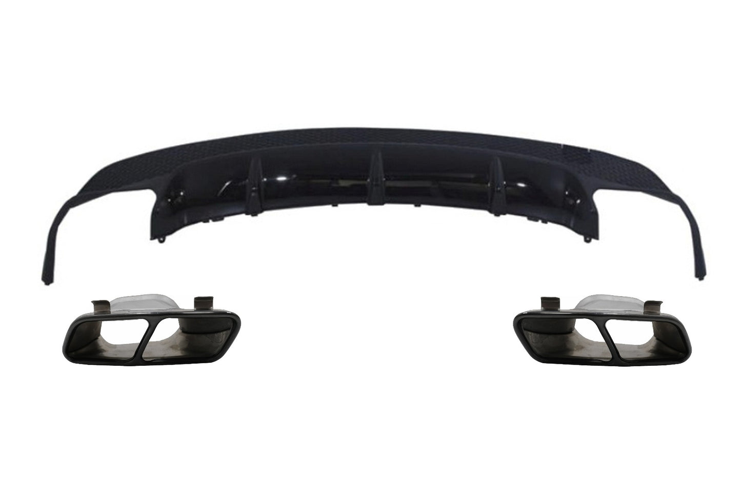 Diffusor Auspuff Tipps Schwarz für Mercedes CLA W117 X117 2013-2018 Sport Pack CarPartsTuning