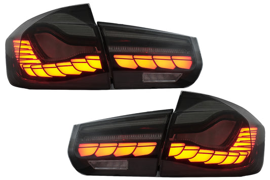 OLED Rückleuchten Umbau Auf M4 Design Passend Für BMW 3er F30 Pre LCI & LCI (2011-2019) F35 F80 Red Smoke Mit Dynamischem Abbiegelicht KITT