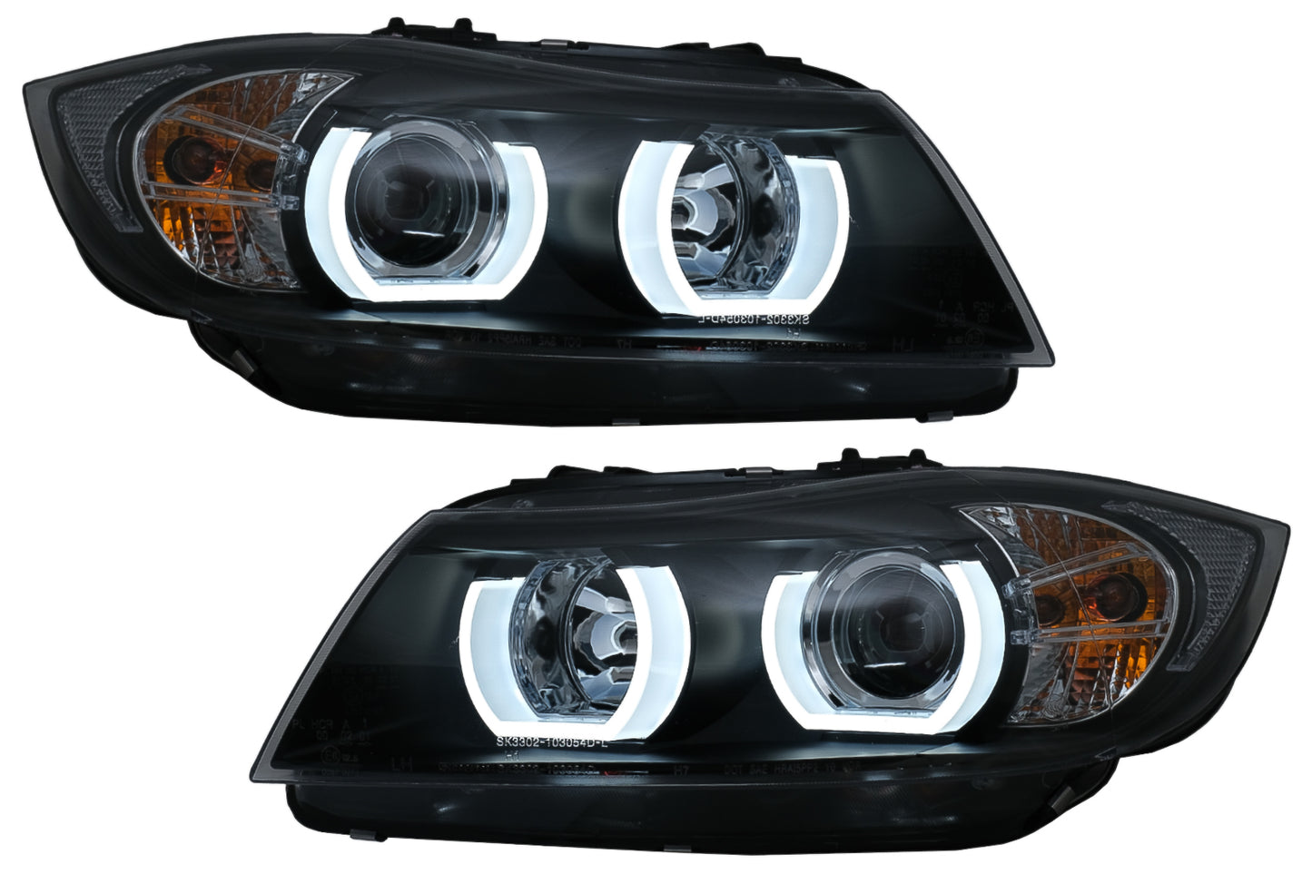U-LED 3D Scheinwerfer Halogen Passend Für BMW 3er E90 Limousine E91 Touring (03.2005-08.2008) LHD Schwarz KITT Lightning