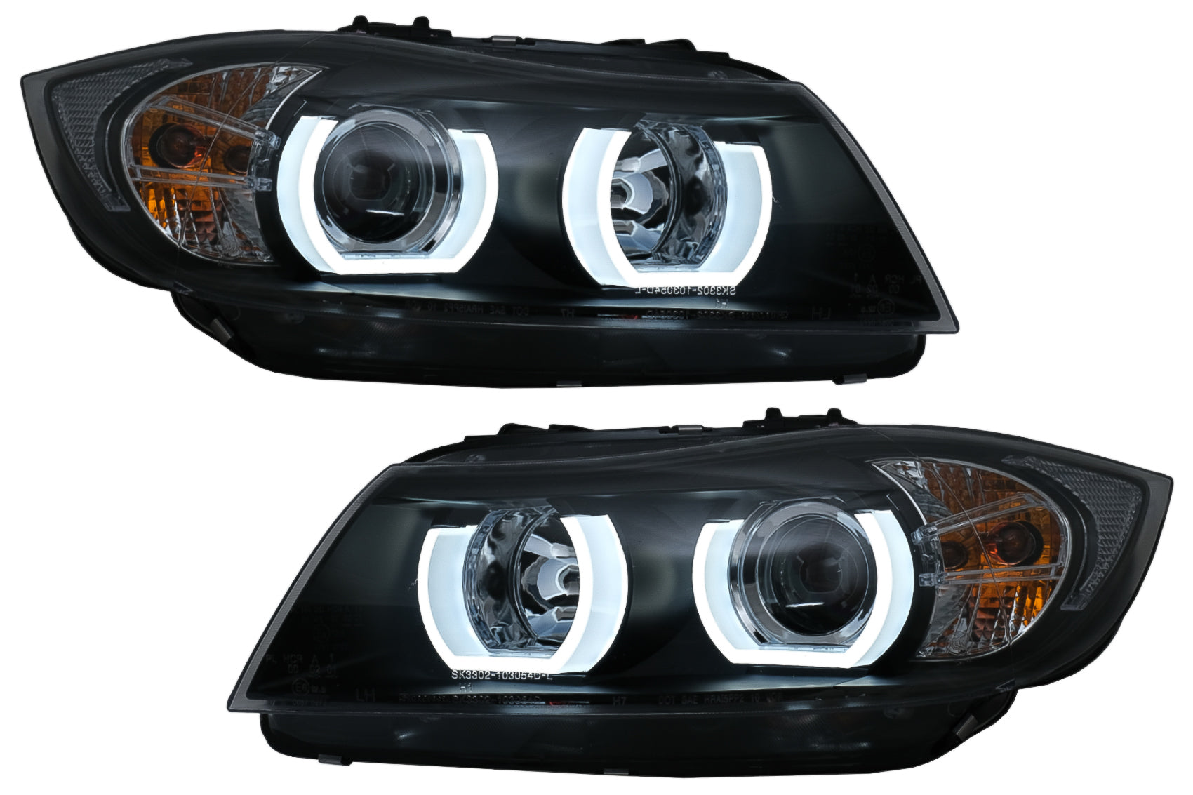 U-LED 3D Scheinwerfer Halogen Passend Für BMW 3er E90 Limousine E91 Touring (03.2005-08.2008) LHD Schwarz KITT Lightning