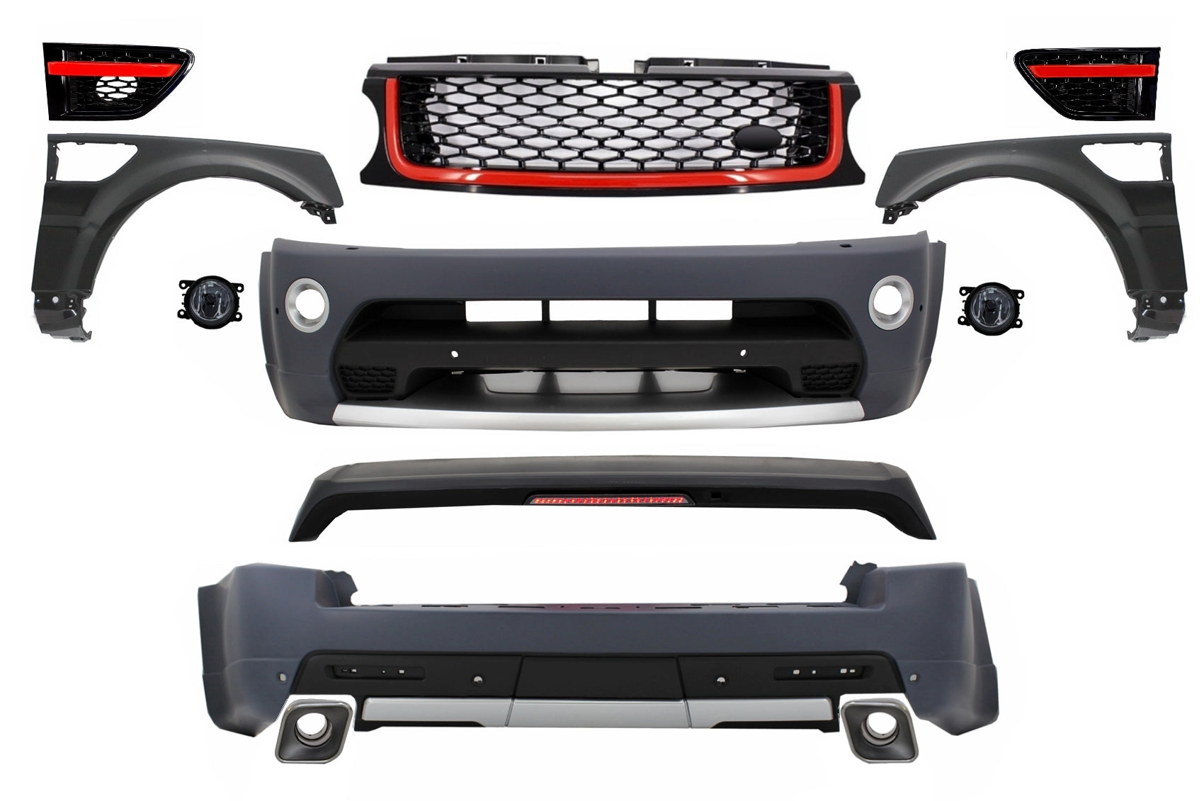 Bodykit Passend Für Land Range Rover Sport L320 Facelift (2009-2013) Autobiography Design Schwarz/Roter Kühlergrill Edition KITT