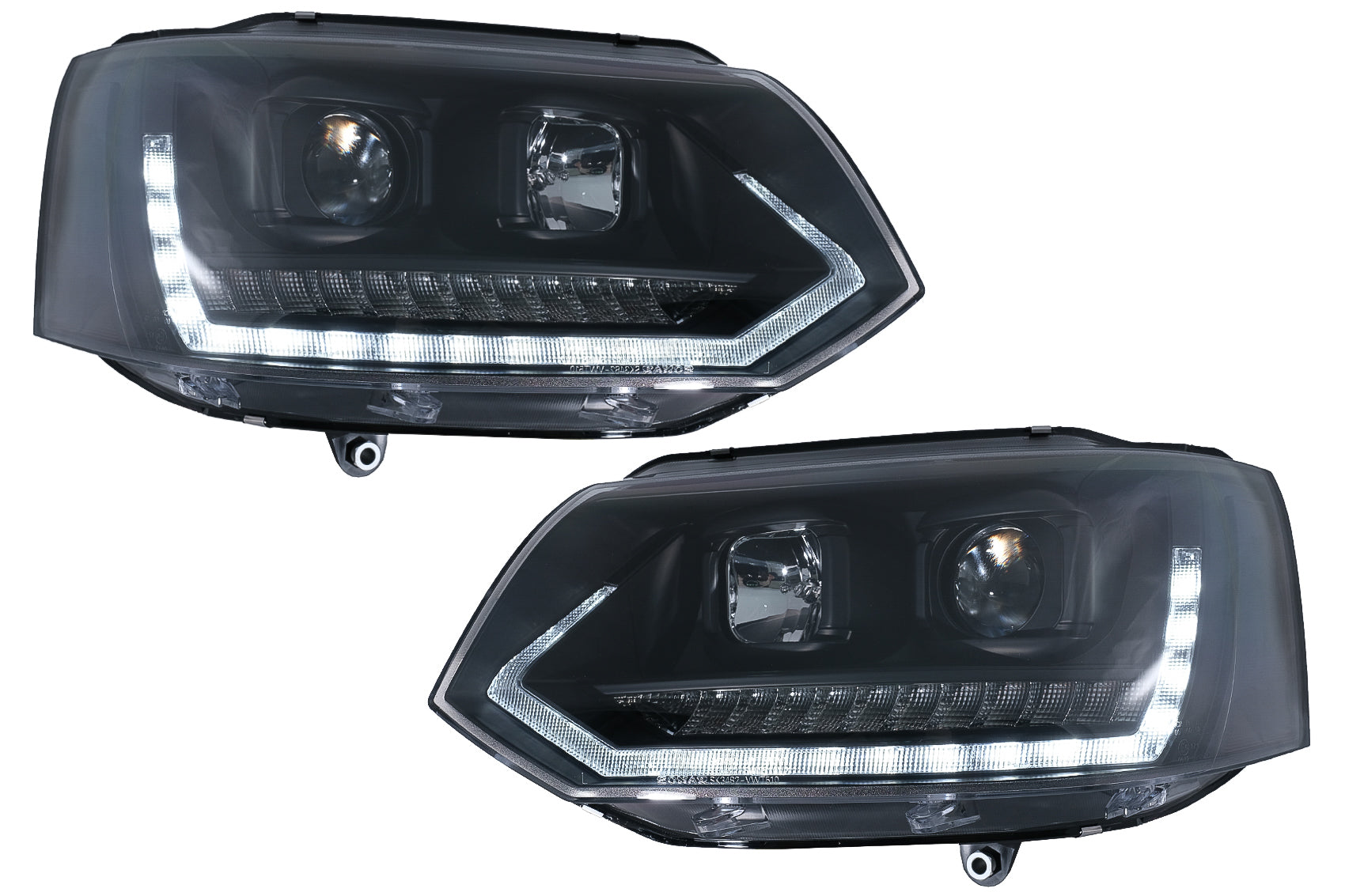 LED Scheinwerfer Tube Licht DRL für VW Transporter T5 10-15 Dynamisches Licht Schwarz CarPartsTuning