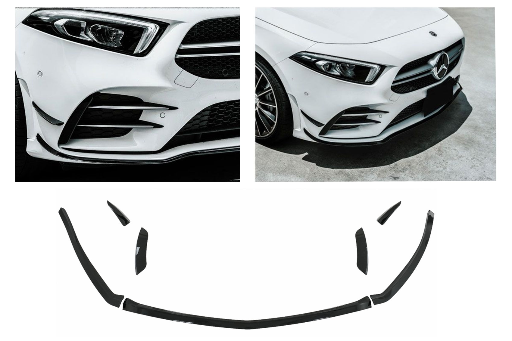Frontstoßfänger Splitter Finnen Aero für Mercedes A-Klasse W177 V177 18+ Glänzend schwarz CarPartsTuning