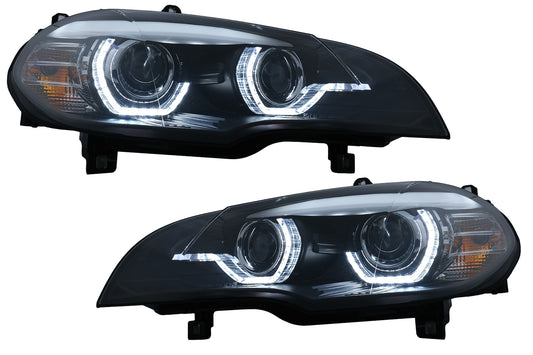 Xenon Scheinwerfer Angel Eyes 3D Dual Halo Felgen LED DRL für BMW X5 E70 07-10 Schwarz CarPartsTuning