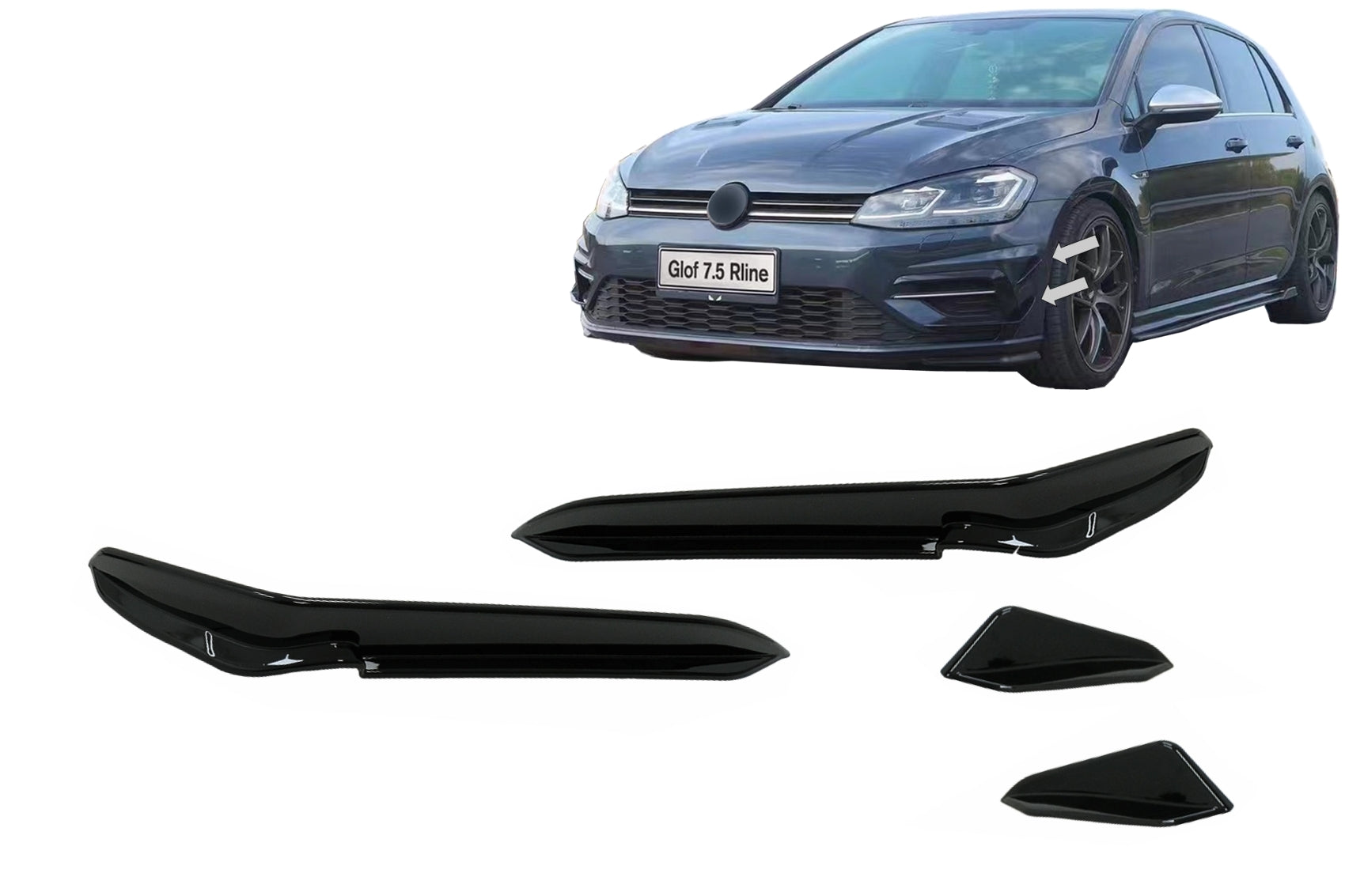 Stoßstange Seitenklappen Flossen für VW Golf 7.5 5G R Fließheck 17-20 Glänzend Schwarz CarPartsTuning