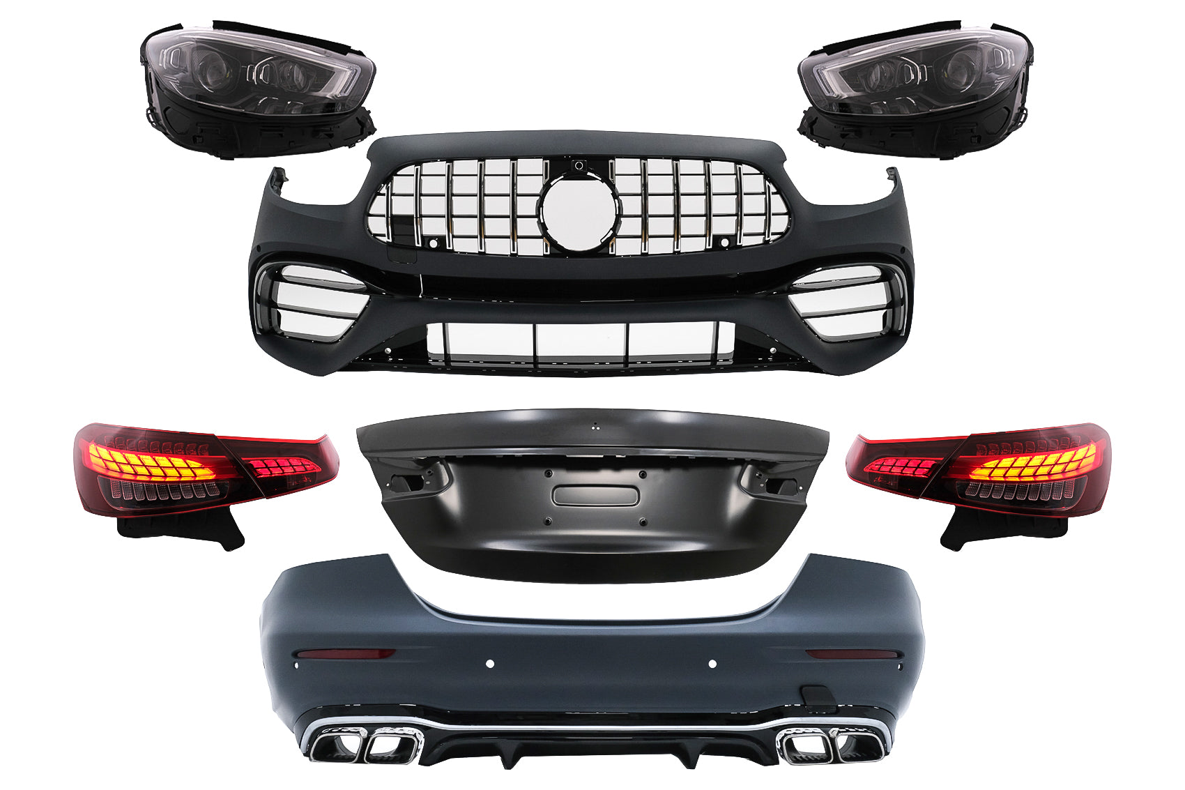 Kompletter Umbau-Bodykit für Mercedes E-Klasse W213 16-19 zum MOPF 2020 E63s Design CarPartsTuning