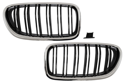 Kühlergrill Nieren Gitter für BMW 5 F10 F11 10-2017 Chromrahmen glänzend schwarz Doppelstreifen CarPartsTuning