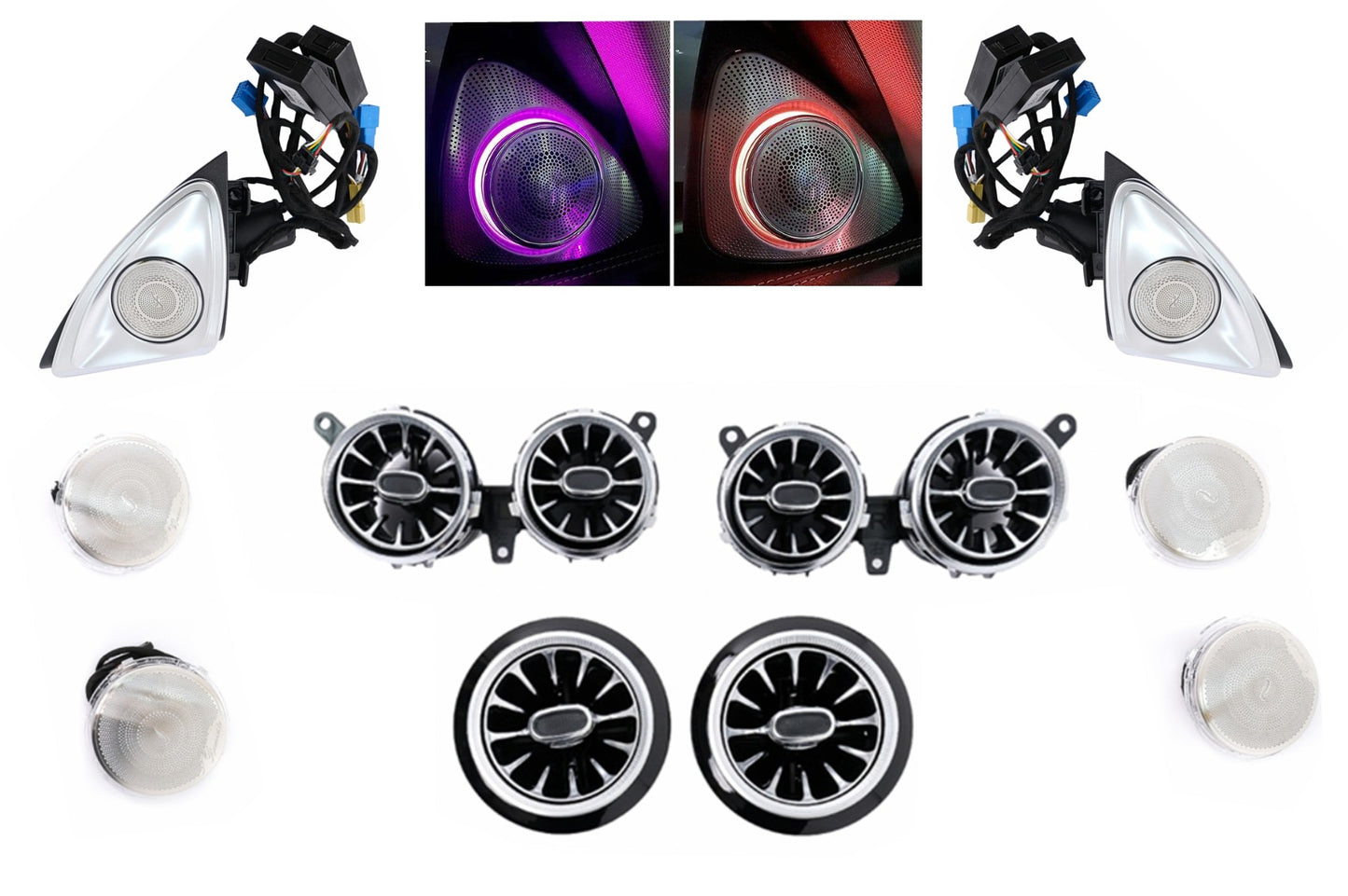Lautsprecher Abdeckung AC-Lüftungsgitter Haustür LED Rotary Tweeter 64 Farben für Mercedes E-Klasse W213 S213 C238 2016-2019 Carpartstuning Austria