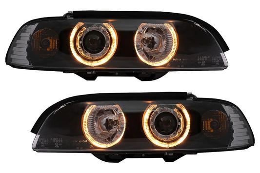 Angel Eyes Scheinwerfer Passend Für BMW 5er E39 (1995-2000) Schwarz KITT Lightning