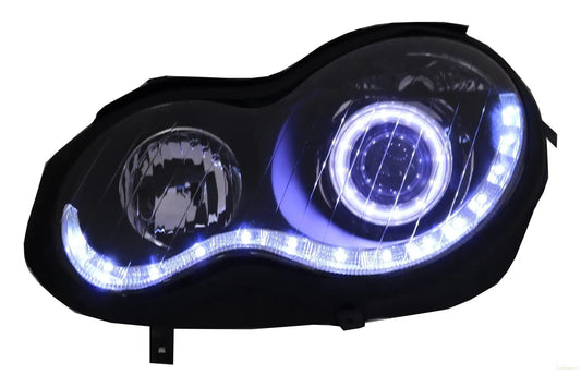 Angel Eyes Scheinwerfer Passend Für Mercedes C-Klasse W203 (2000-2007) Linke Seite Schwarz KITT