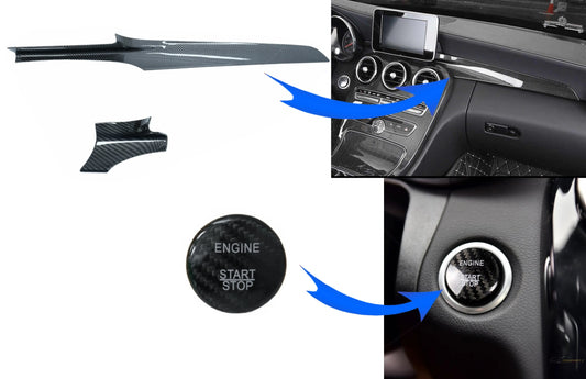 Auto Mittelkonsole Armaturenbrett Streifen Innenverkleidung Mit Motor Startknopf Abdeckung Passend Für Mercedes C-Klasse W205 Carbon Style LHD KITT