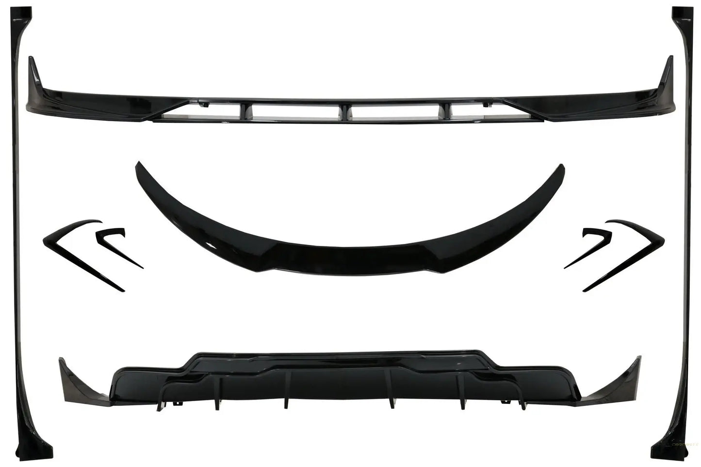 Bodykit-Verlängerung Passend Für Tesla Model 3 (2017-Up) Frontschürzenlippe Luftdiffusor Und Seitenschweller Piano Black KITT