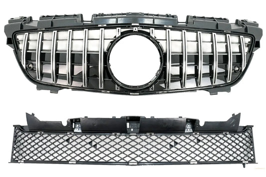 Frontgrill Mit Unterem Gitter Passend Für MercedeS SLK R172 (2011-2015) GT-R Panamericana Design Chrom KITT