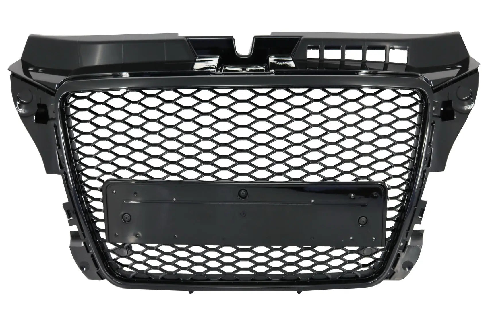 Frontgrill Ohne Emblem Passend Für Audi A3 8P Facelift (2007-2012) Rs-Design Wabengitter In Klavierlackschwarz Mit PDC-Abdeckungen KITT Specials
