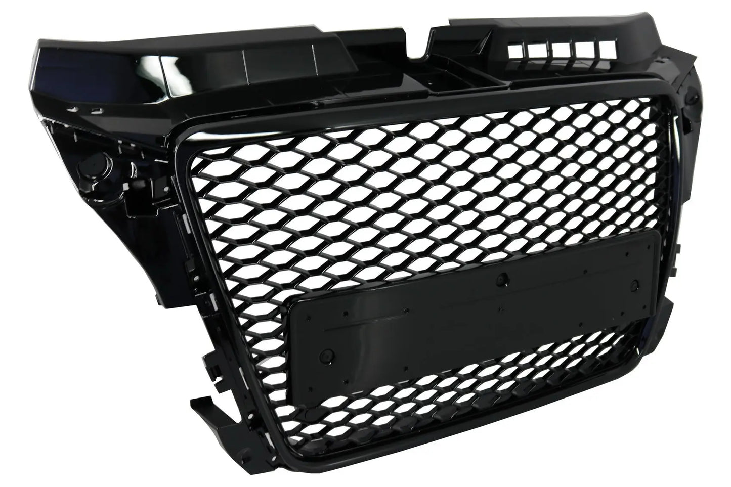 Frontgrill Ohne Emblem Passend Für Audi A3 8P Facelift (2007-2012) Rs-Design Wabengitter In Klavierlackschwarz Mit PDC-Abdeckungen KITT Specials