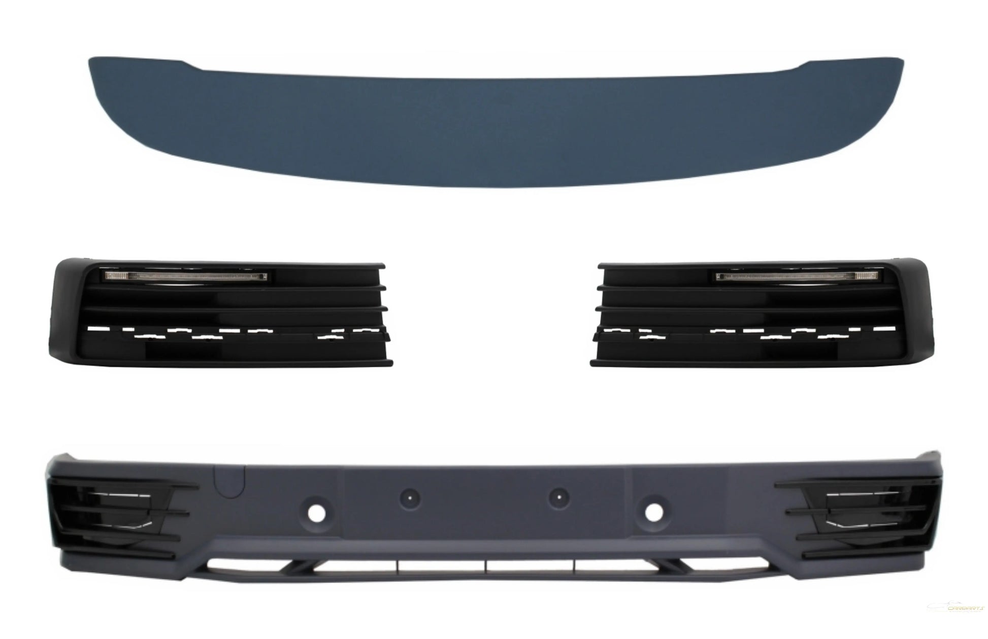 Frontschürzenaufsatzspoiler Mit LED Tagfahrlicht Und Dachspoiler Passend Für VW Transporter T6 (2016) Sportline Design KITT