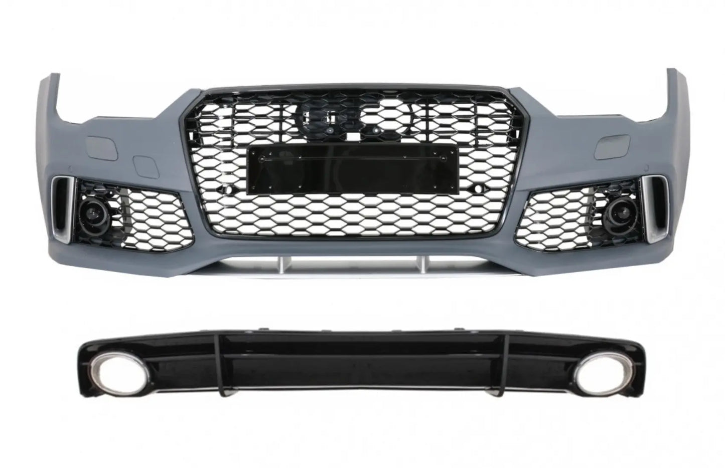 Frontstoßstange Mit Heckdiffusor Schwarz Und Endrohren Passend Für Audi A7 4G Facelift (2015-2018) RS7 Design Nur S-Line KITT
