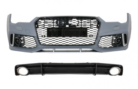 Frontstoßstange Mit Heckdiffusor Schwarz Und Endrohren Passend Für Audi A7 4G Facelift (2015-2018) RS7 Design Nur S-Line KITT