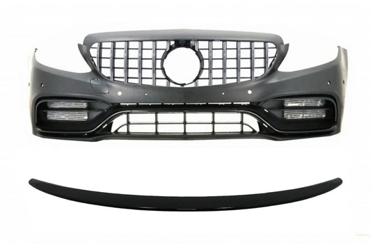 Frontstoßstange Mit Kühlergrill Chrom Und Kofferraumspoiler Piano Black Passend Für Mercedes C-Klasse C205 (2014-2018) C63 Design KITT