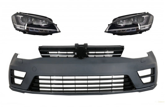 Frontstoßstange Mit Scheinwerfern 3D TFL Silber LED Fließende Dynamische Sequentielle Blinker Passend Für VW Golf VII 7 (2013-2017) R-Line Look KITT