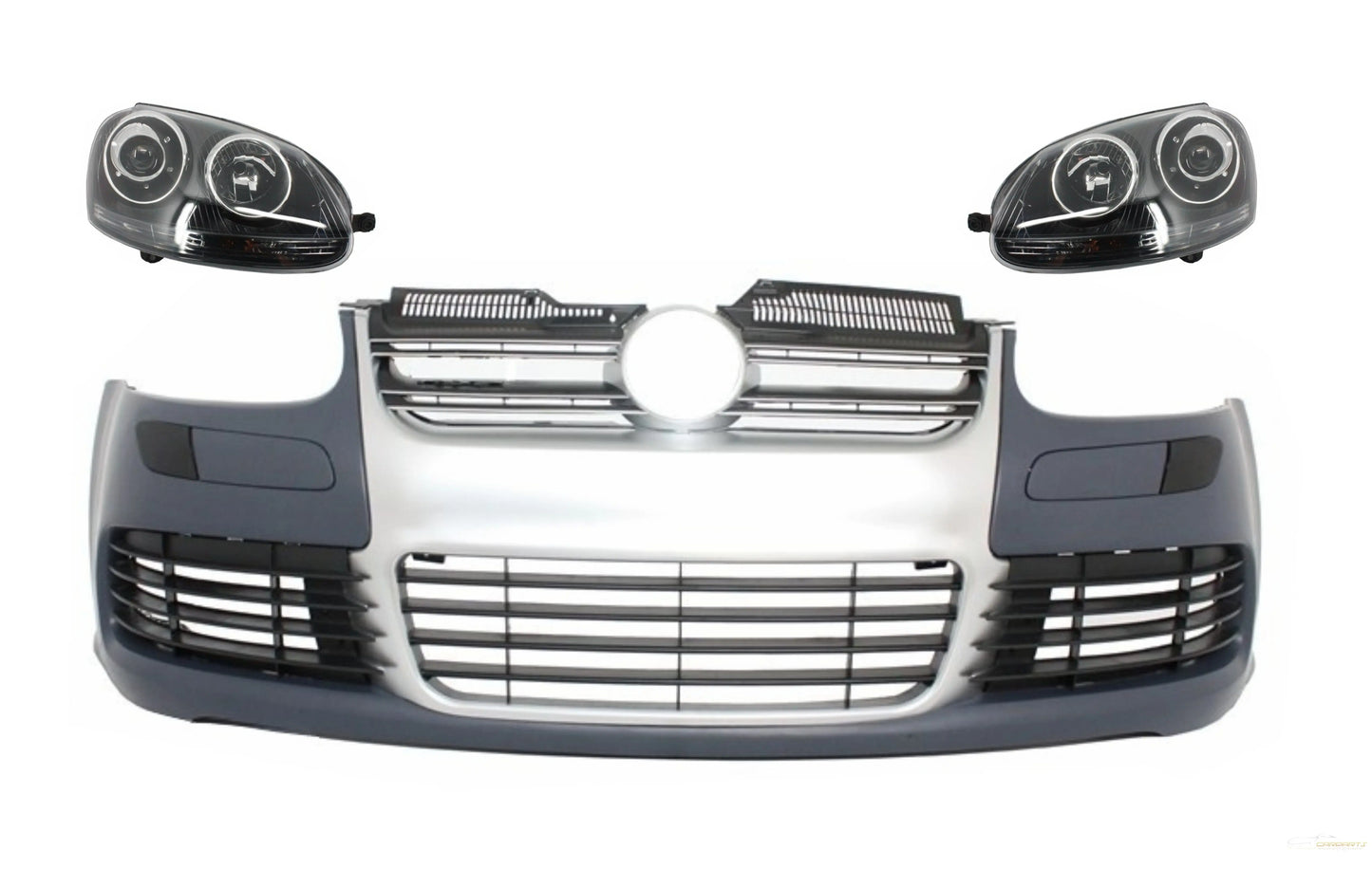 Frontstoßstange Mit Scheinwerfern Passend Für VW Golf V 5 (2003-2007) Jetta (2005-2010) R32-Look Kühlergrill In Gebürstetem Aluminium-Look KITT