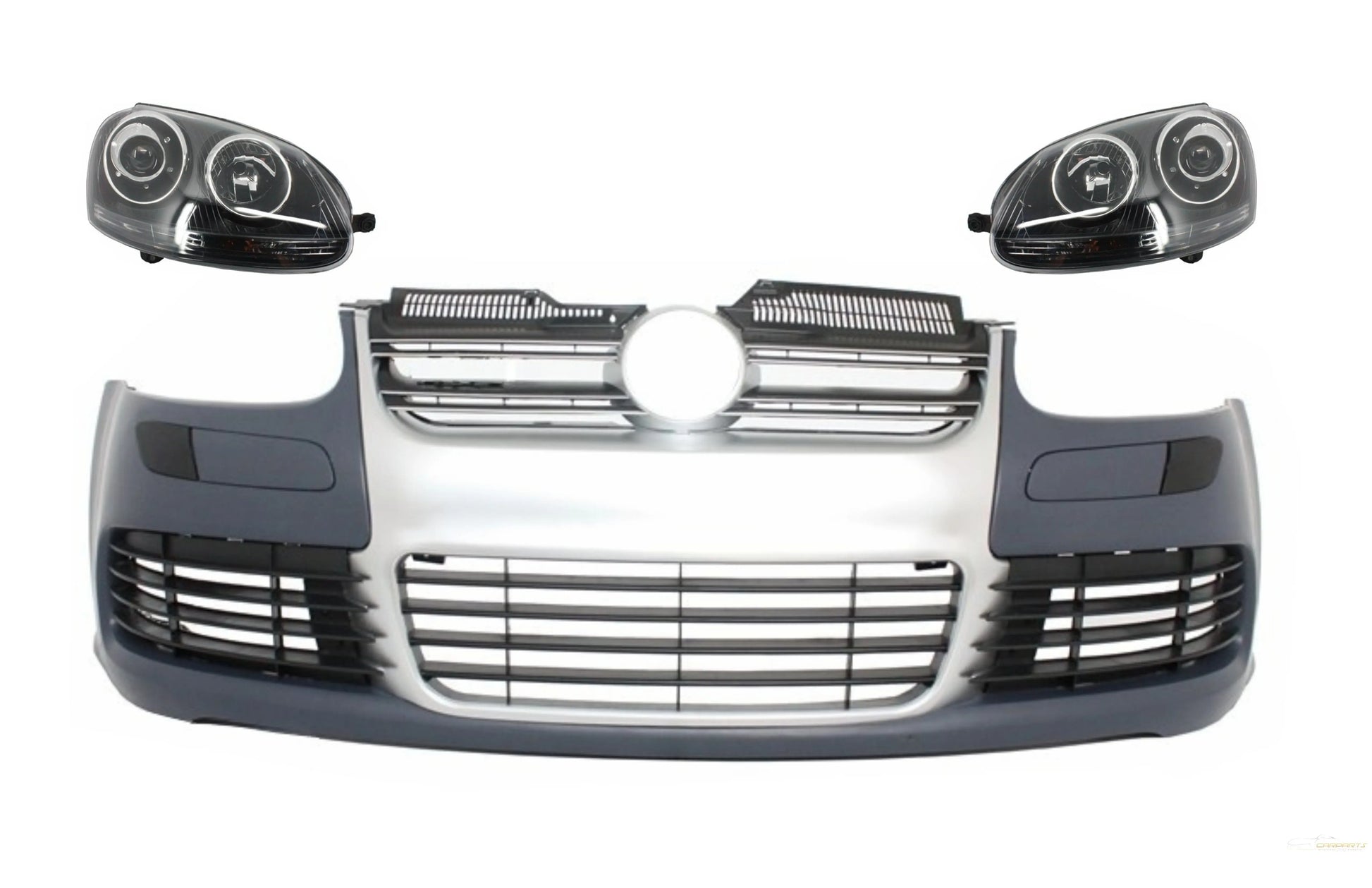 Frontstoßstange Mit Scheinwerfern Passend Für VW Golf V 5 (2003-2007) Jetta (2005-2010) R32-Look Kühlergrill In Gebürstetem Aluminium-Look KITT