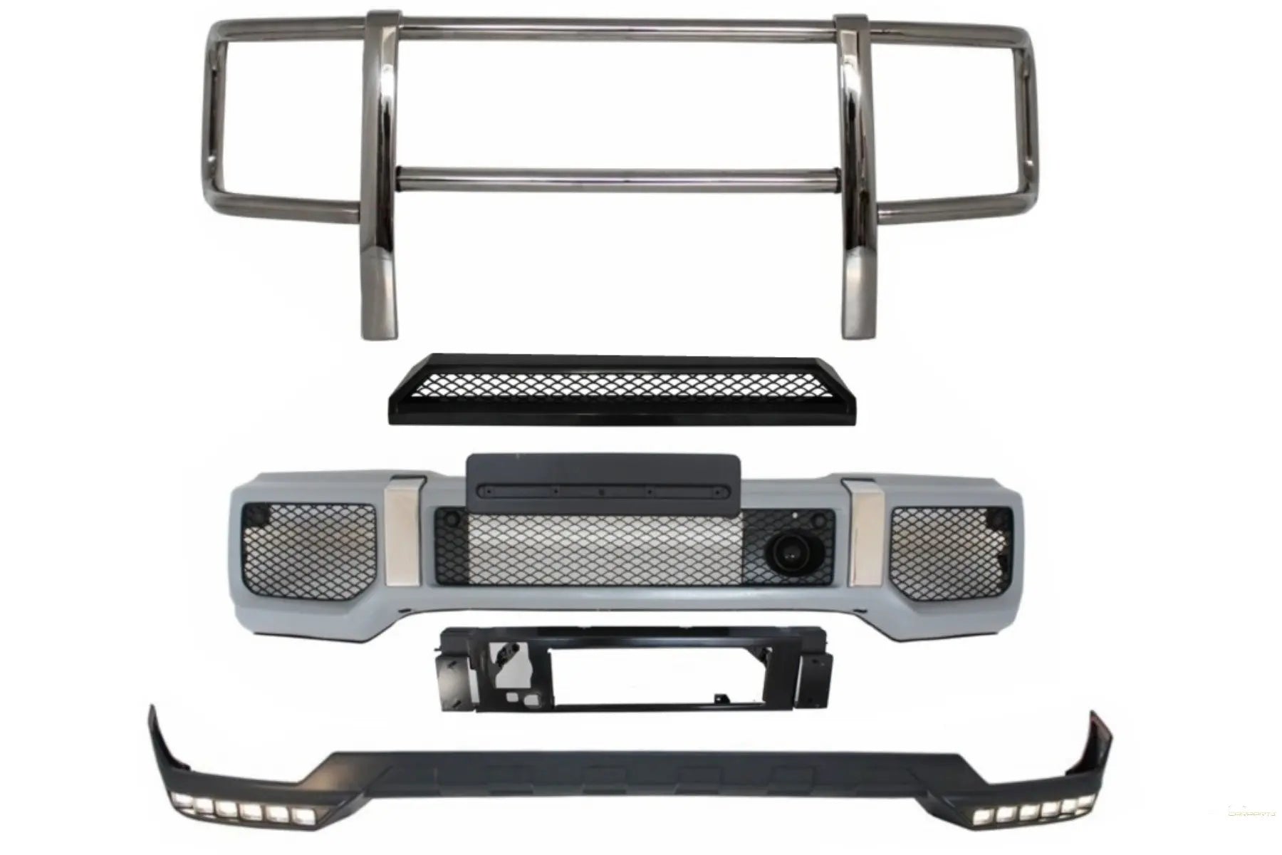 Frontstoßstange Mit Spoiler LED TFL Obere Spoilerlippe Und Rammschutz Passend Für Mercedes G-Klasse W463 (1989-2017) G65 Design KITT