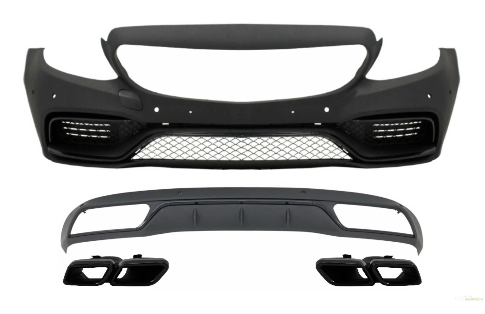 Frontstoßstange Ohne Gitter & Diffusor Mit Endschalldämpfer Schwarz Passend Für Mercedes C-Klasse W205 S205 (2014-2018) C63 Design KITT