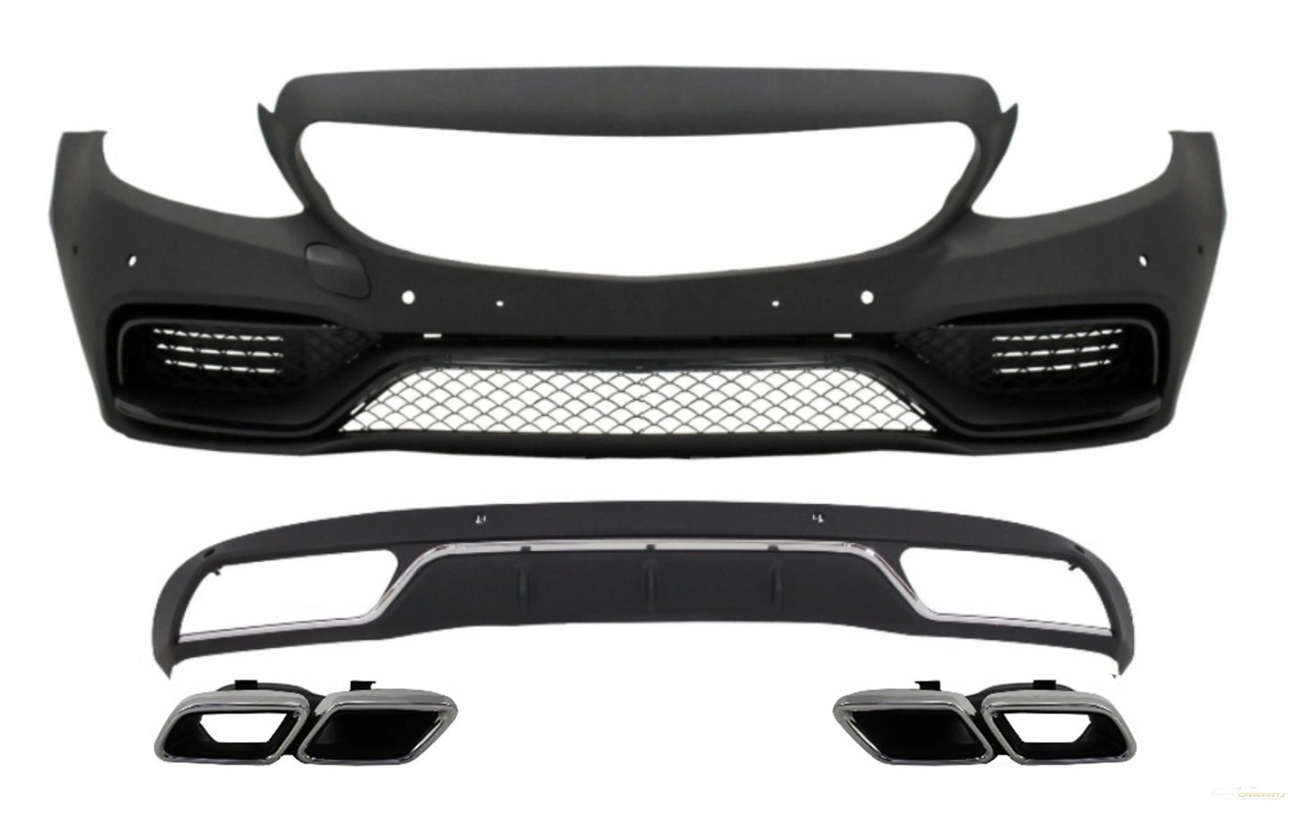Frontstoßstange Ohne Mittelgitter Und Diffusor Mit Endschalldämpfer Chrom Passend Für Mercedes C-Klasse W205 S205 (2014-2018) C63 Design KITT