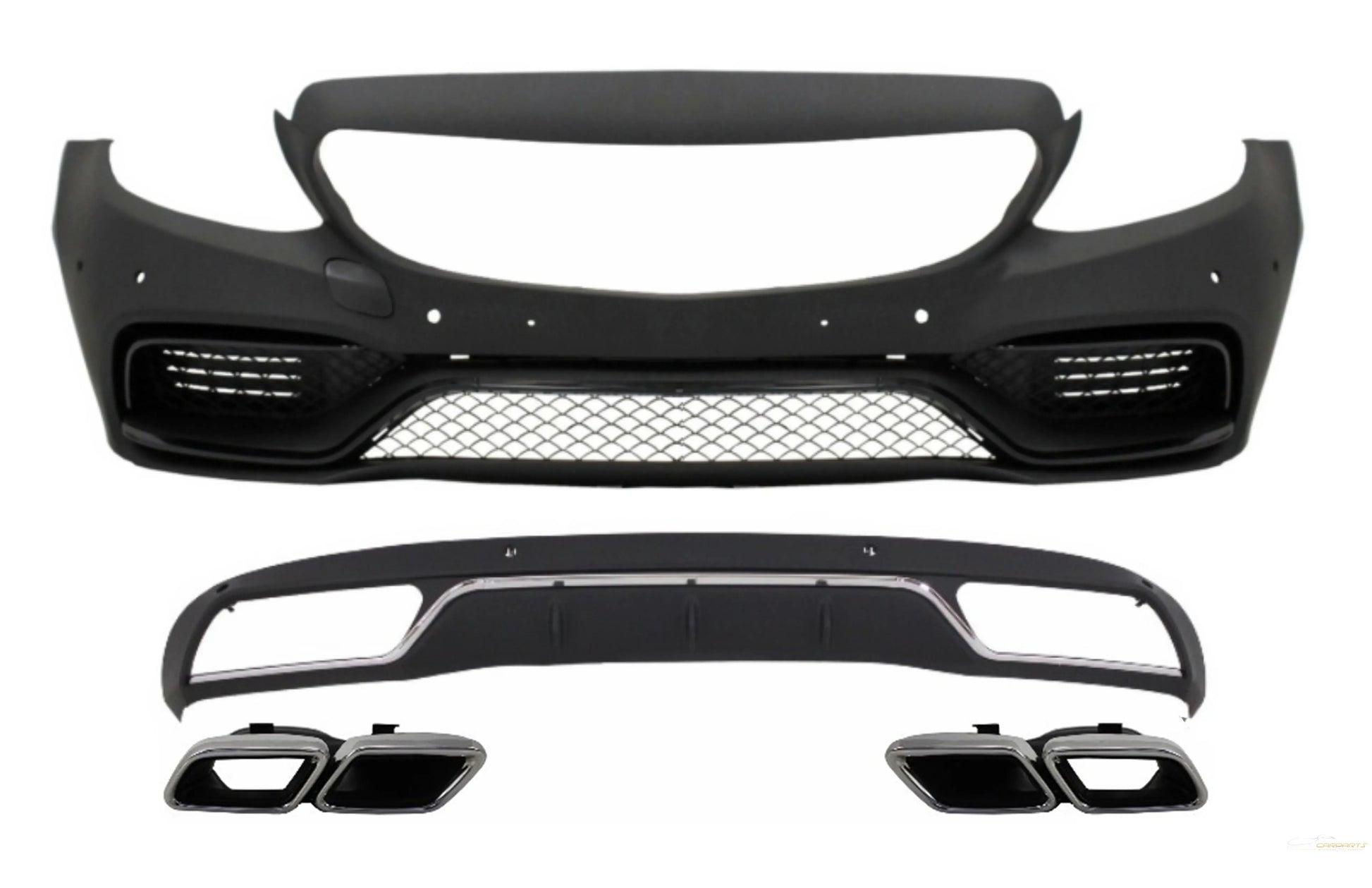 Frontstoßstange Ohne Mittelgitter Und Diffusor Mit Endschalldämpfer Chrom Passend Für Mercedes C-Klasse W205 S205 (2014-2018) C63 Design KITT