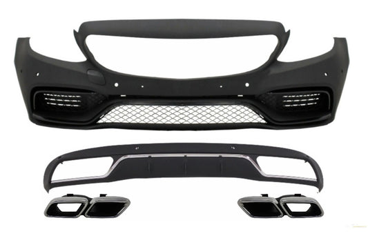 Frontstoßstange Ohne Mittelgitter Und Diffusor Mit Endschalldämpfer Chrom Passend Für Mercedes C-Klasse W205 S205 (2014-2018) C63 Design KITT