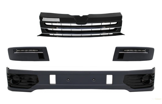 Frontstoßstangen-Aufsatzspoiler Mit LED-Tagfahrlicht Passend Für VW Transporter Multivan Caravelle T5 T5.1 Facelift Und Emblemloser Kühlergrill KITT