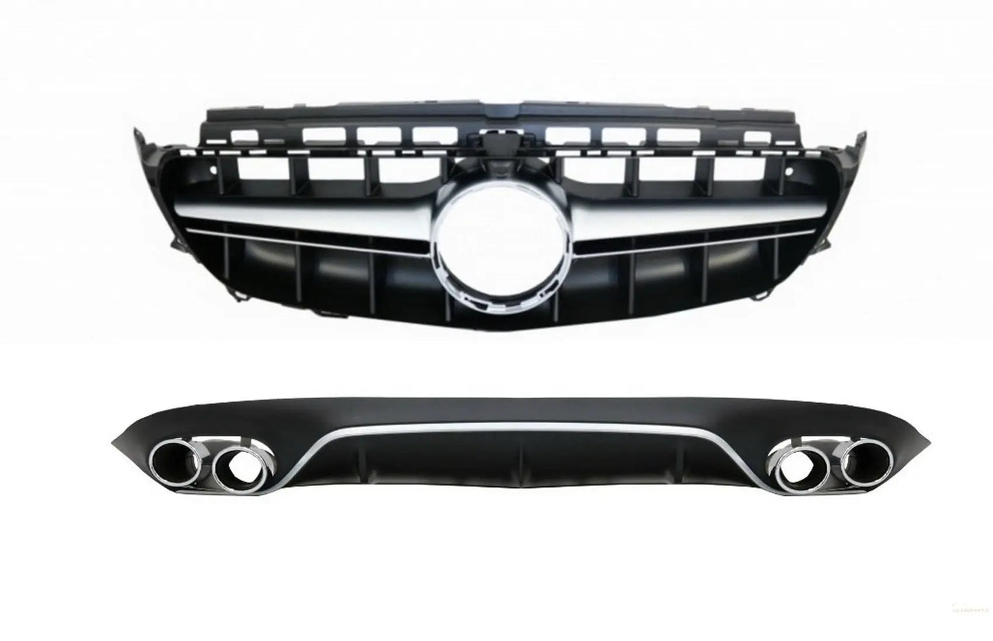 Heckdiffusor Mit Endrohrblenden Und Zentralgitter Chrom Schwarz Passend Für Mercedes E-Klasse C238 A238 AMG Sport Line (2016+) E53 E63 Design KITT